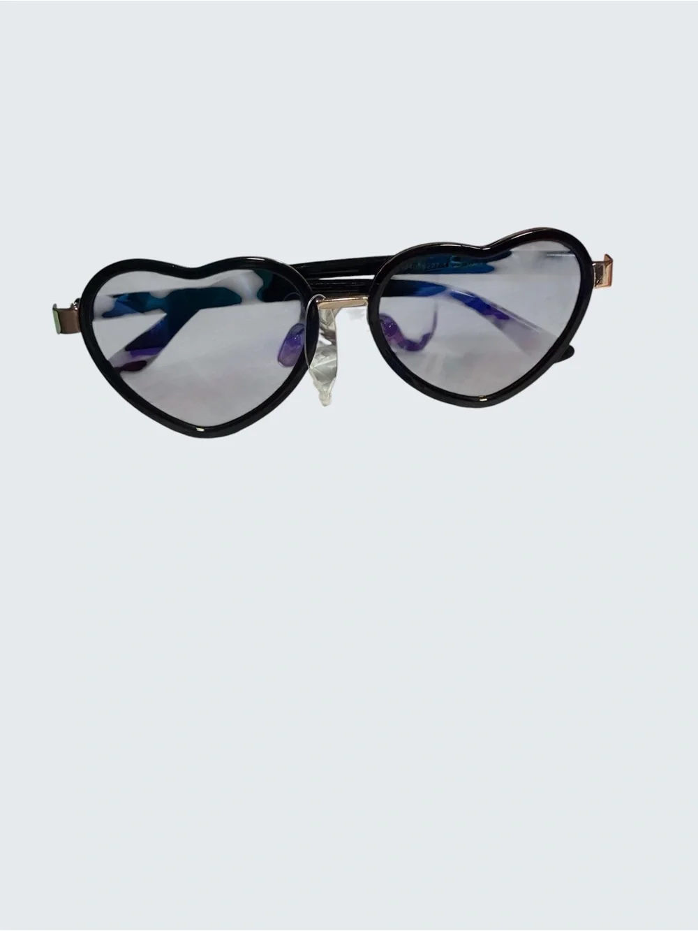 KIDS Heart-Shaped Mirrored Sunglasses - Black Frame, Rainbow Lenses